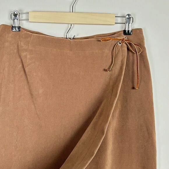 Vintage Womens Brown Faux Suede Midi Wrap Skirt Size 12 Quiet Luxury Equestrian - Picture 3 of 11